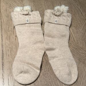 UGG Socks Rainboot Tall Pom Pom Cable Knit Cream NOB